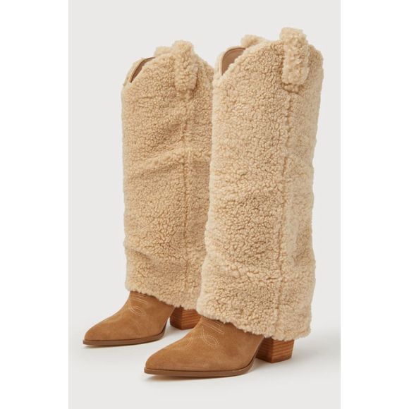 Steve Madden Shoes - Steve Madden Lassy Tan Multi Faux Fur Foldover Western Boot Womens Size 8 Heeled